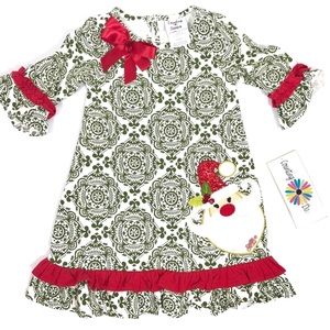 NWT Green White Santa Applique Holiday Christmas Dress 4